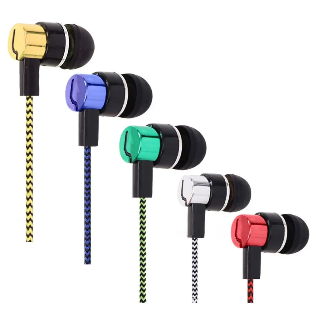 Cable Headset Stereo In-Ear Earphone Earpiece Bass 3.5mm Earbuds Nylon Weave Universal Wired Headphone Mobile Phone Computer MP3