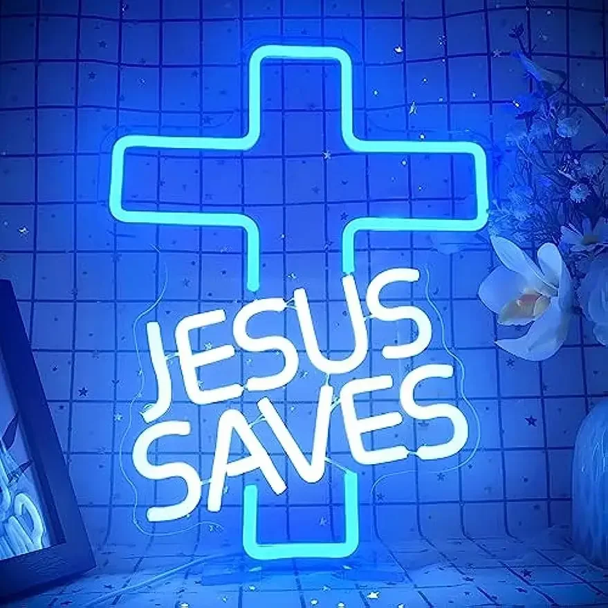 Cross Dimmable Jesus LED Neon Sign for Wall Decor by USB Neon Lights Christian Church Events Birthday Christmas Decoration Gifts