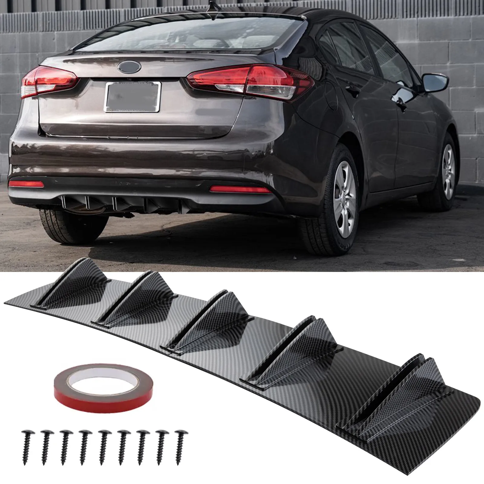 

Диффузор-сплиттер на задний бампер (карбоновый стиль) для KIA Forte GT Sedan, тип «Акулий плавник»