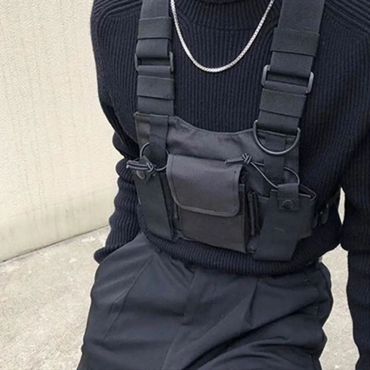 SWXF أجهزة الاتصال اللاسلكية الجبهة حزمة الحقيبة راديو الكتف راديو عاكس مربط صدر حقيبة ل UV5R 888s الأسود