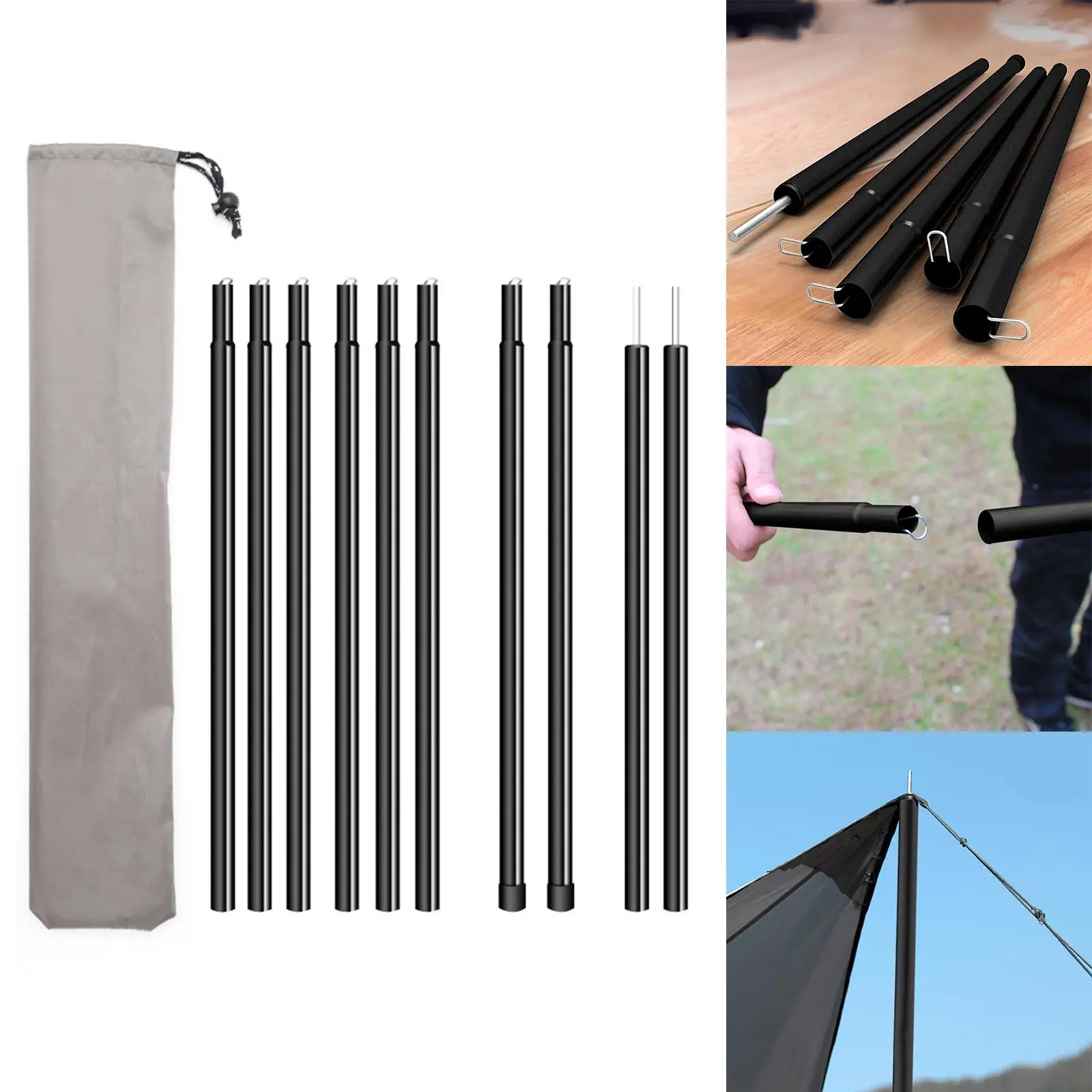 2 Pieces Universal Tarp Poles Holder Awning Rod 5 Section Support Support Bars 2 for Camping Shelter Building Hammocks Tents