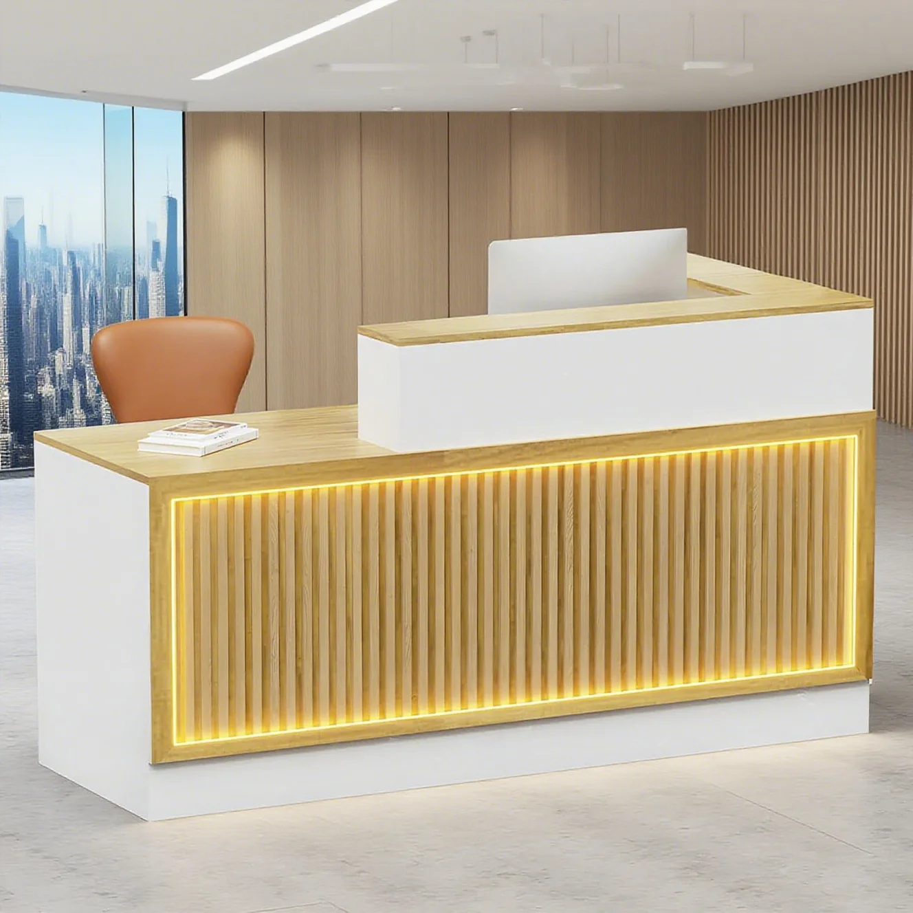 Modern Reception Desk, Solid Wood Reception Desk with CounterCheck Out Stand with Lockable Drawer, Retail Checkout Counter