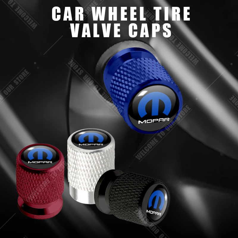 Carro cnc alumínio mopar emblema para carregador chrysler challenger ram cherokee viagem 4 pçs válvula de pneu porta ar tampas da haste