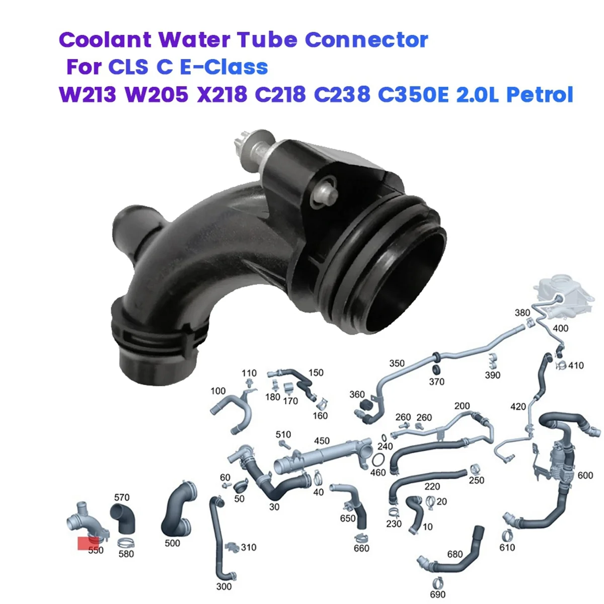 A2742000256 Coolant Water Pump Tube Connector for Mercedes Benz CLS C E-Class W213 W205 X218 C218 C238 C350E 2.0L Petrol