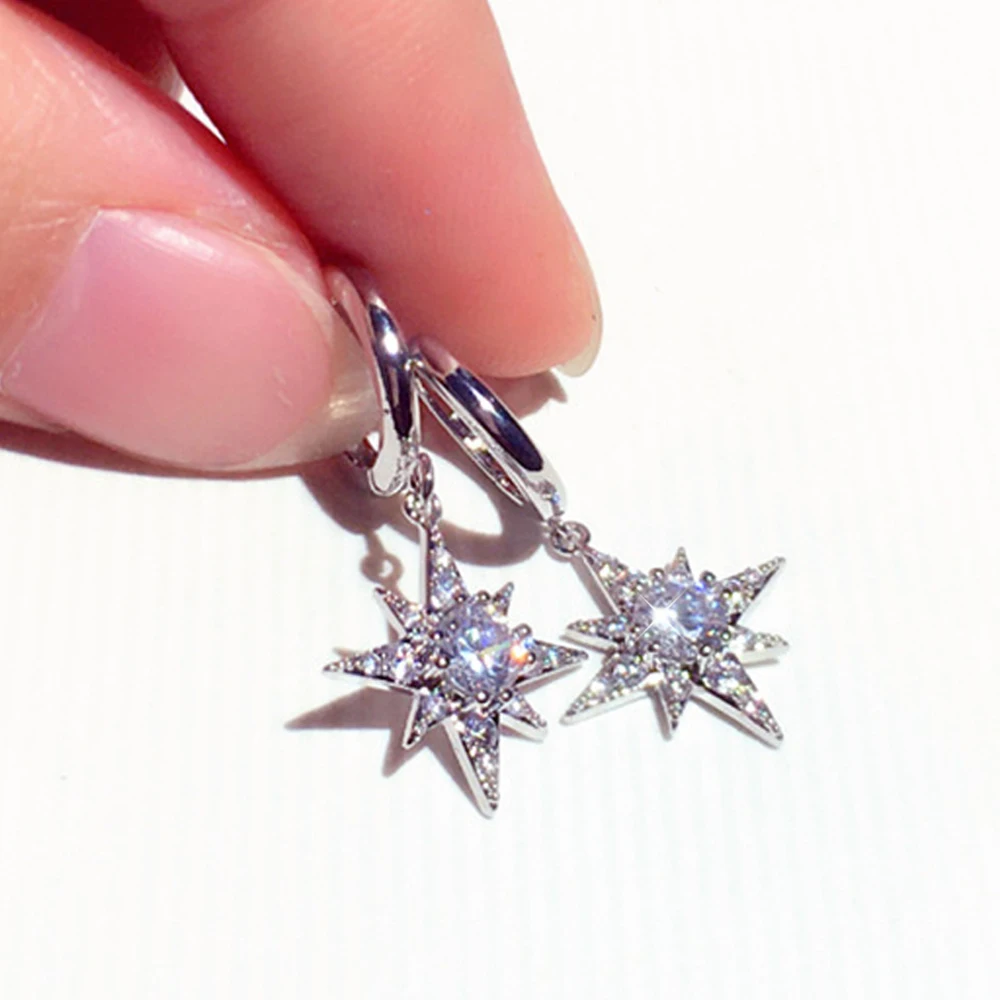 

Exquisite design Micro Inlaid Crystal Six-Pointed Star Plating 14k Gold Earrings Women Cute Banquet Wedding Anniversary Jewelry