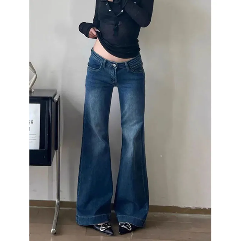 Spring New Women's Y2K Street Style Low Rise Jeans American Retro Slim Fit And Slimming Flared Pants Fashionable Women's Pants