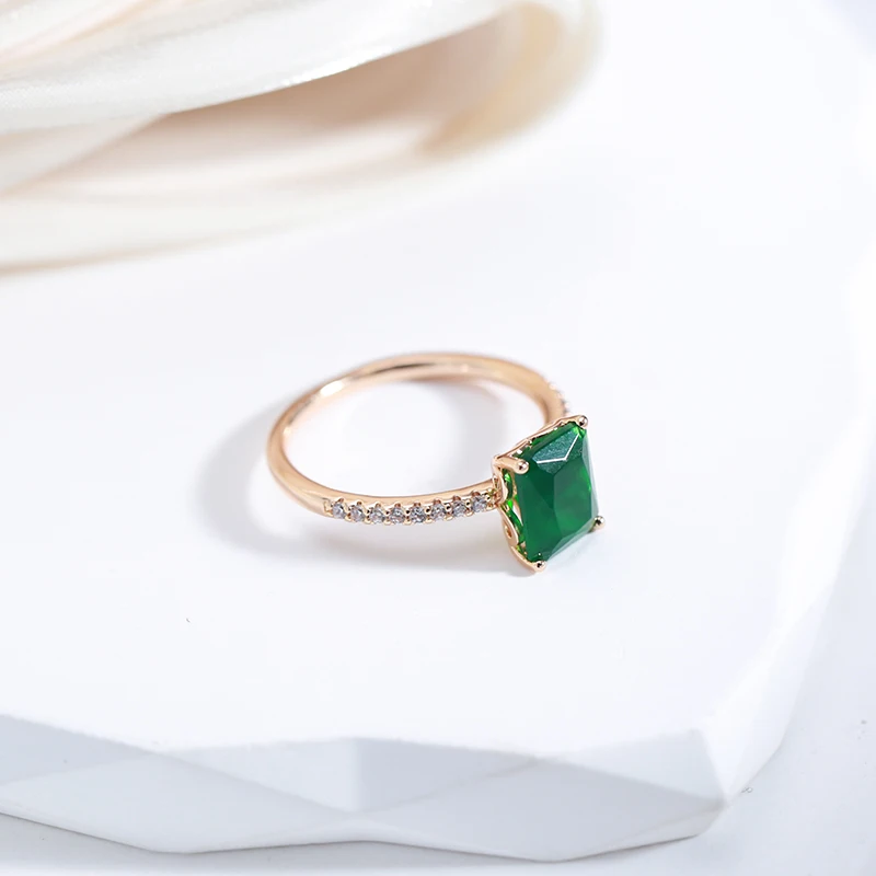 SYOUJYO Square Opal Dark Green Natural Zircon Rings For Women 585 Rose Gold Color Vintage Wedding Jewelry Luxury Big Stone Rings