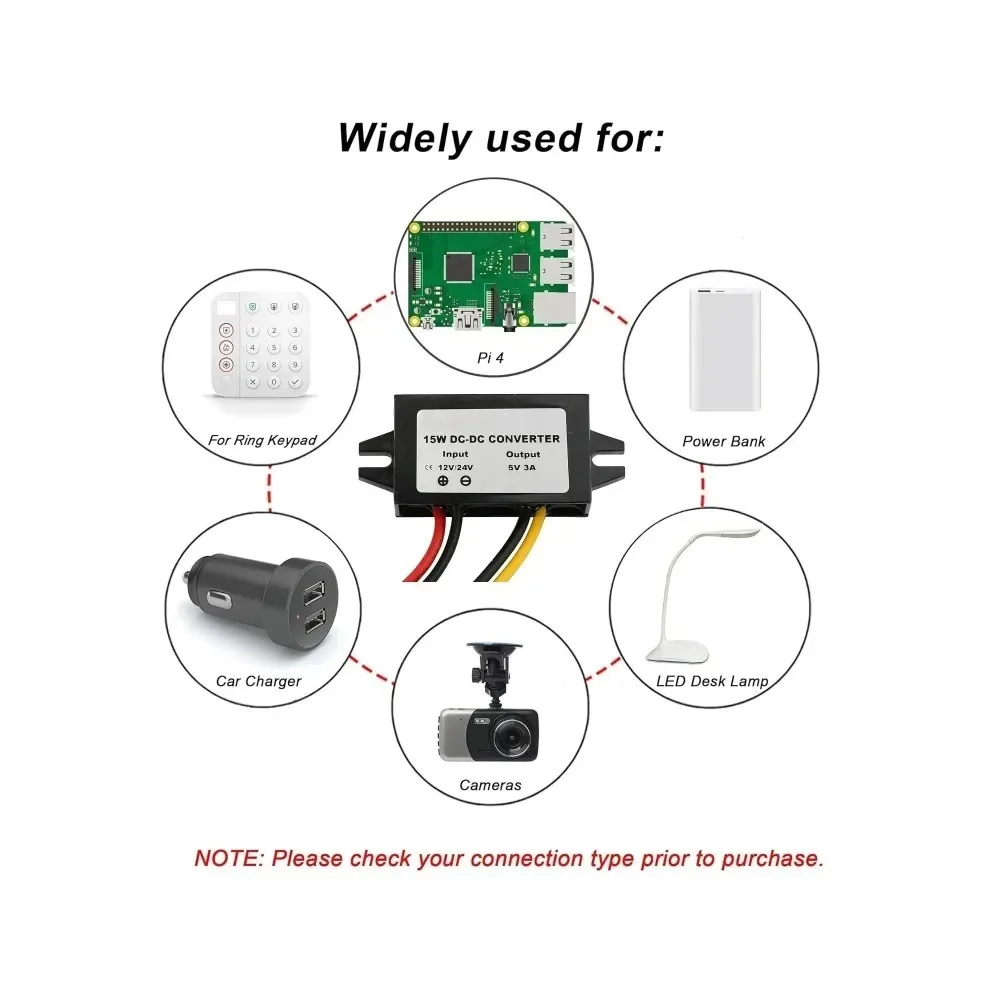 DC-DC Buck Module Power Adapter USB-A Female/C Type/Dual USB/Open Wire Connecto 12V/24V to 5V Waterproof Converter 5