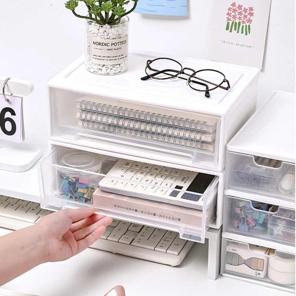 1PC Compact Drawer-Style Office Dormitory Makeup Table Dust-Proof Organizing Box Storage Box Can Be Stacked image 4
