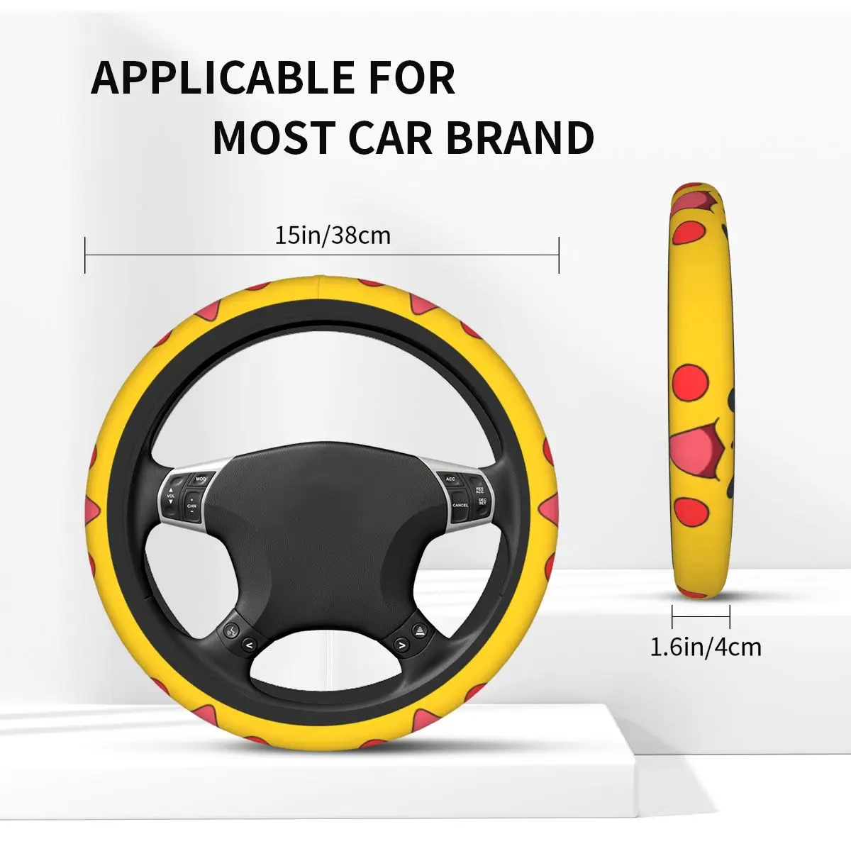 B-Bikachus Smile Steering Wheel Cover for Girls Breathable Kawaii Steering Wheel Protector Universal 15 inch Car Accessories view 5