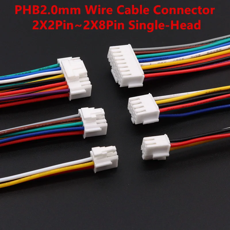 5Pcs PHB2.0 PHB 2.0MM Wire Cable Connector 2x2/3/4/5/6/7/8/ Pin Pitch Female Plug Socket 20cm Length 26 AWG