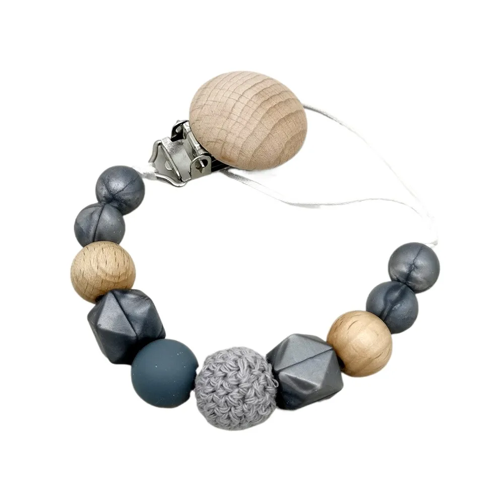 Wooden & Silicone Baby Pacifier Clip Infant Pacifier Holder Leash Teething Toy for Newborns Toddlers