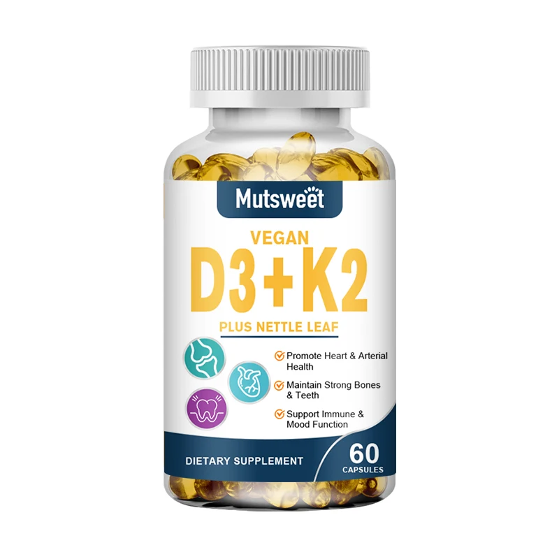 D3K2 Vitamin Capsules High Calcium Absorption Growth Hormone Teeth Skeletal Heart Bone Joints Health Blood Circulation Soft Gels