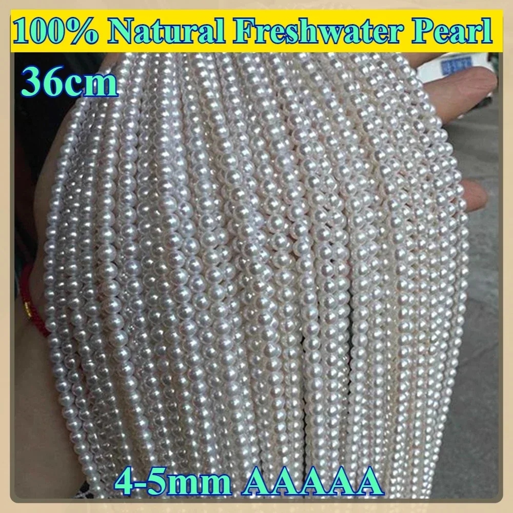Natural Freshwater Pearl 4-5mm AAAAA Round Genuine Bead Jewelry Making DIY Women Necklace Bracelet Accessories Wedding