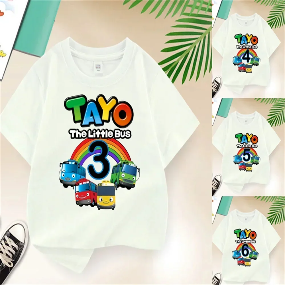 Kids Love Tayo's Kawaii Style Hip-Hop O-neck T-shirts with Tayo the Little Bus Prints - A Unique Gift for Your Little Ones