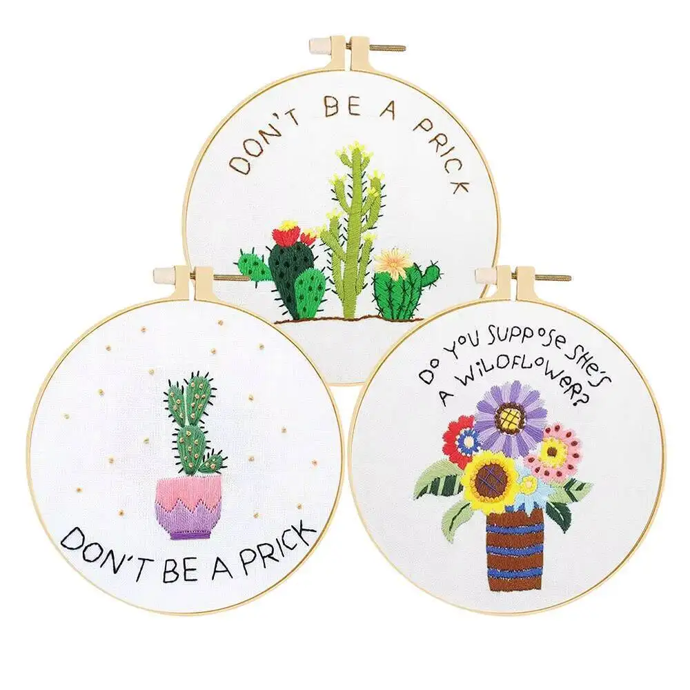 

3 шт., набор для шитья вазы, набор для вышивания растений и цветов с иглой, подходит для начинающих, украшение дома, подарок