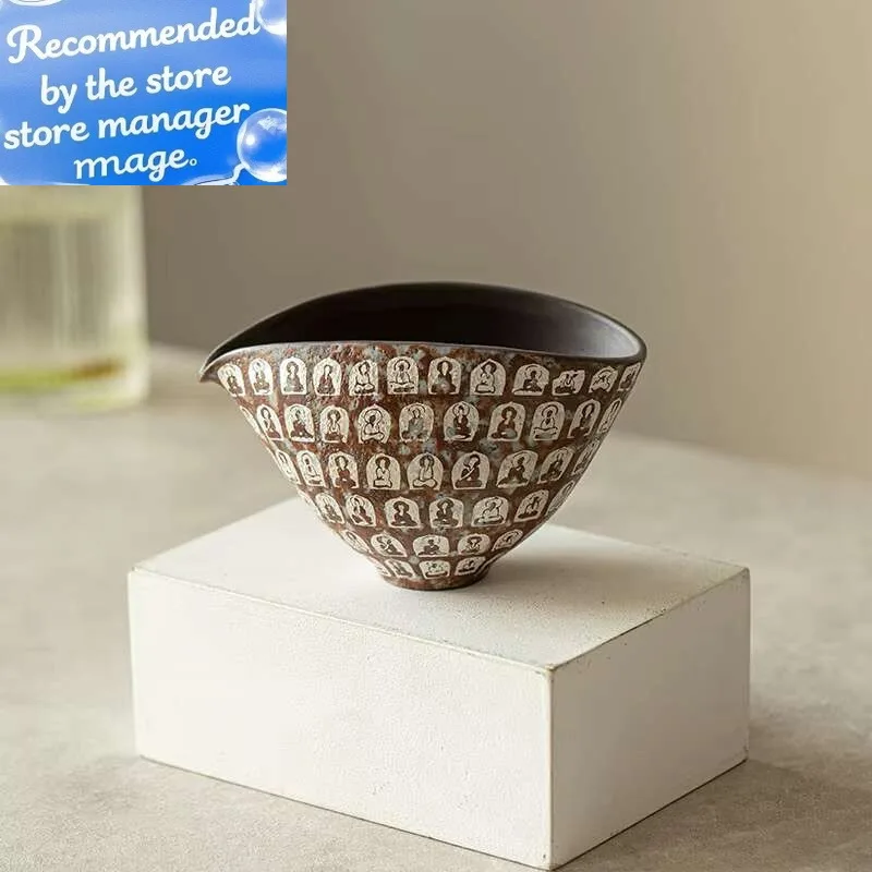 

170ml Handamde Old Rock Mud Tea Pitcher Retro Thousand Buddha Pottery Cha Hai Coffee Justice Cup Tableware Decoration Supplies