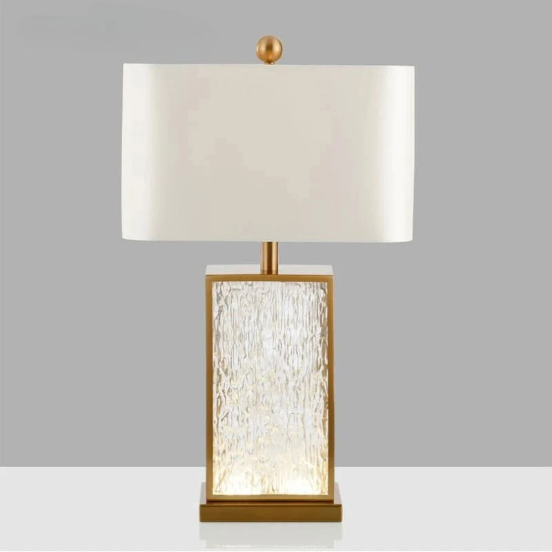 2025 Modern Minimalist Luxury Table Lamp Corrugated Glass Gold Frame Led Desk Light For Bedroom Bedside Study Living Room Home D