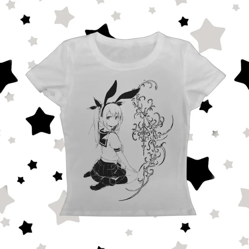 

2025 Cute Printed Fashionable Personalized Comfortable Slimming T-shirt Summer Casual Harajuku Flower Printed Popular Short