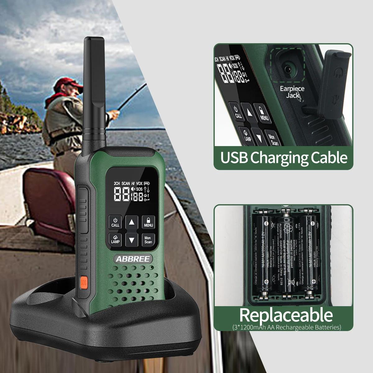 2/4 PCS  AR-9R PMR Walkie Talkie IP67 Waterproof NOAA Long Range Rechargeable Transceiver Ham Two Way Radio for Fishing Kayaking