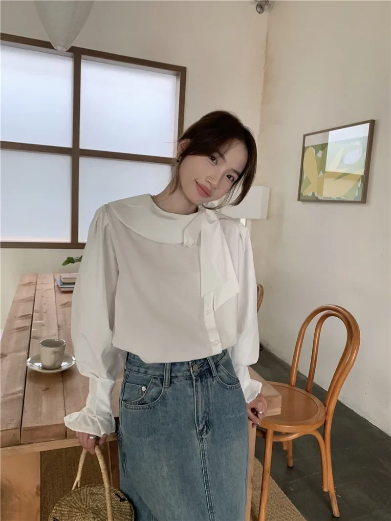 Summer Women Blouse Spring Shirt Female Woman Blouse Maxi Blusas Chiffon Casual Elegant Vintage Long Sleeve Oversize Loose White