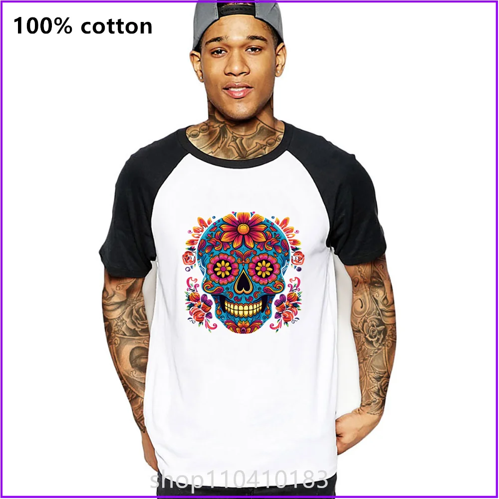 Sugar Skull With Roses Sja2037 T Shirts For Men'S Women Tshirt T-Shirt Clothing Military Acid Wash New Styles Golf American App