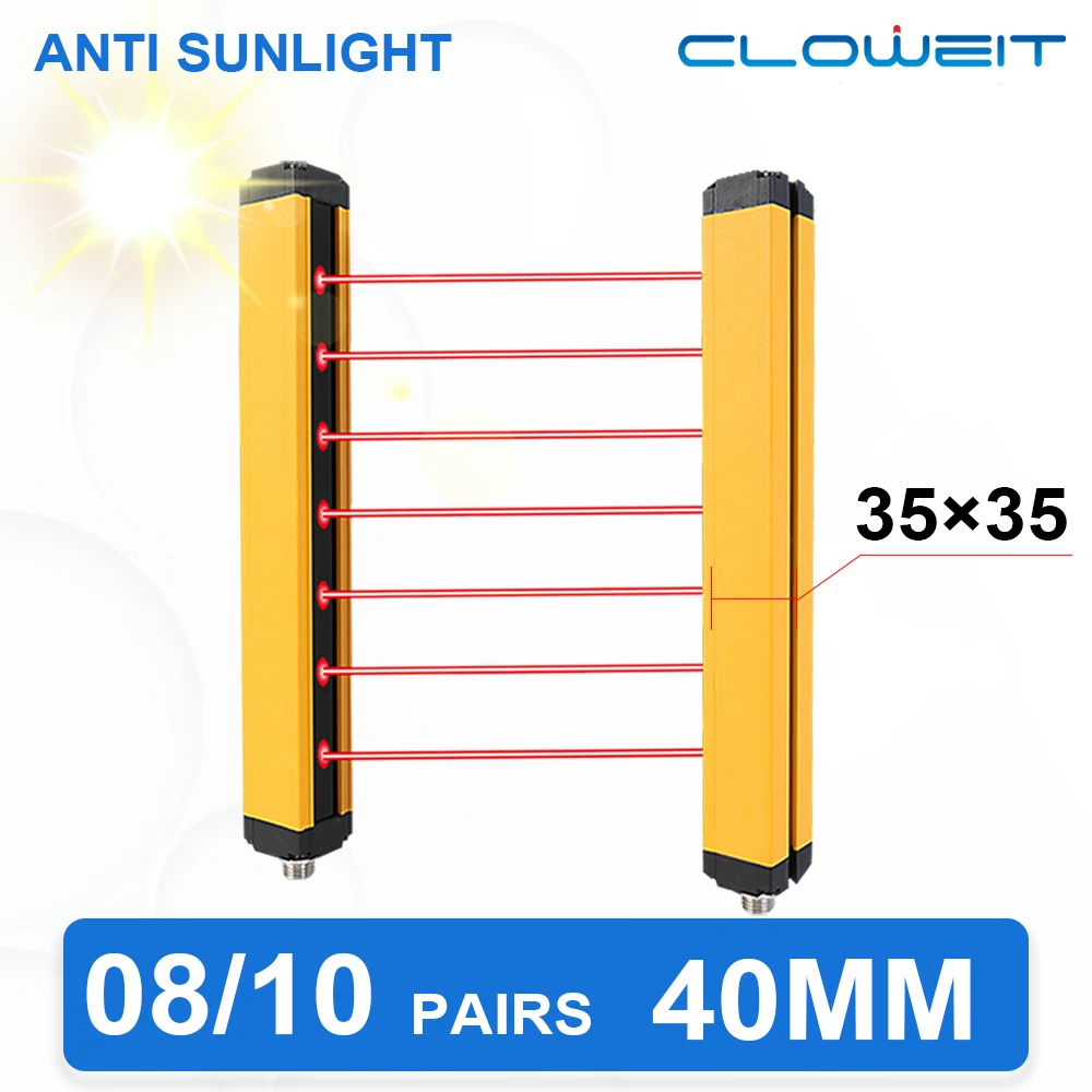 

Cloweit APS35-08/1040 Safety Light Curtains Anti Sunlight Interference 40mm 10 Point Infrared Grating Device Sensor Switch