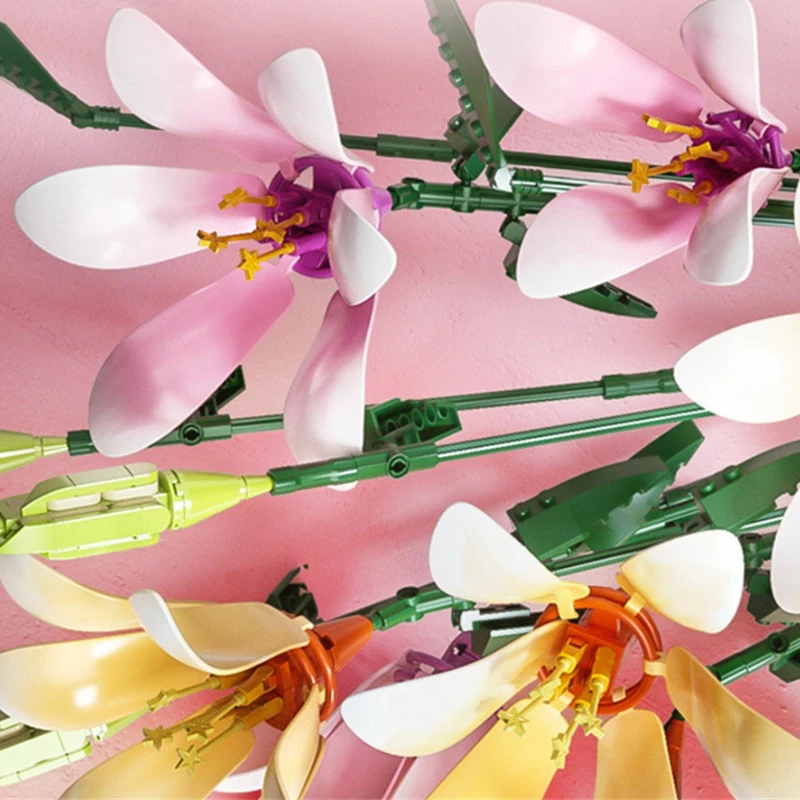 MOC Fomantic Lily Plant Flower Building Blocks Set Simulation Bouquet Home Display Decor Toys Gift For Children Birthday Gifts