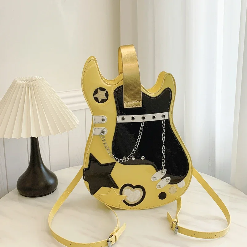 Guitar Shape Design Color Matching Fashion PU Shoulder Bag Zipper Chains Sewing Exquisite Shoulder Bag 2024 New Women's Bag