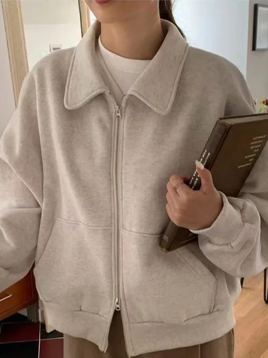 

Cute Fce-Lined ort Sweatirt Women's Faionable Collarl Cardigan Outerwear Age-Defng Sli Versatile Summer 2025