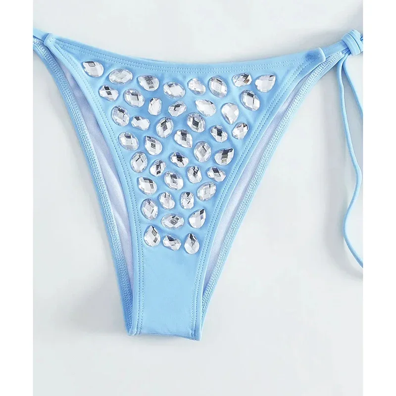Trendiger gespleißter Diamant-Badeanzug für Frauen, sexy Dreieck-Neckholder-Tanga, Mikro-Bikini, Sommer, neuer Spice-Girl-Badeanzug, 2-teiliges Set
