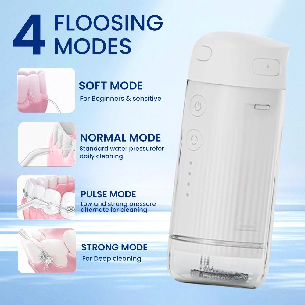 Water Flosser Cordless Oral Irrigator Mini Portable Water Teeth Cleaner Pick 200ml Telescopic Water Tank IPX7 Waterproof