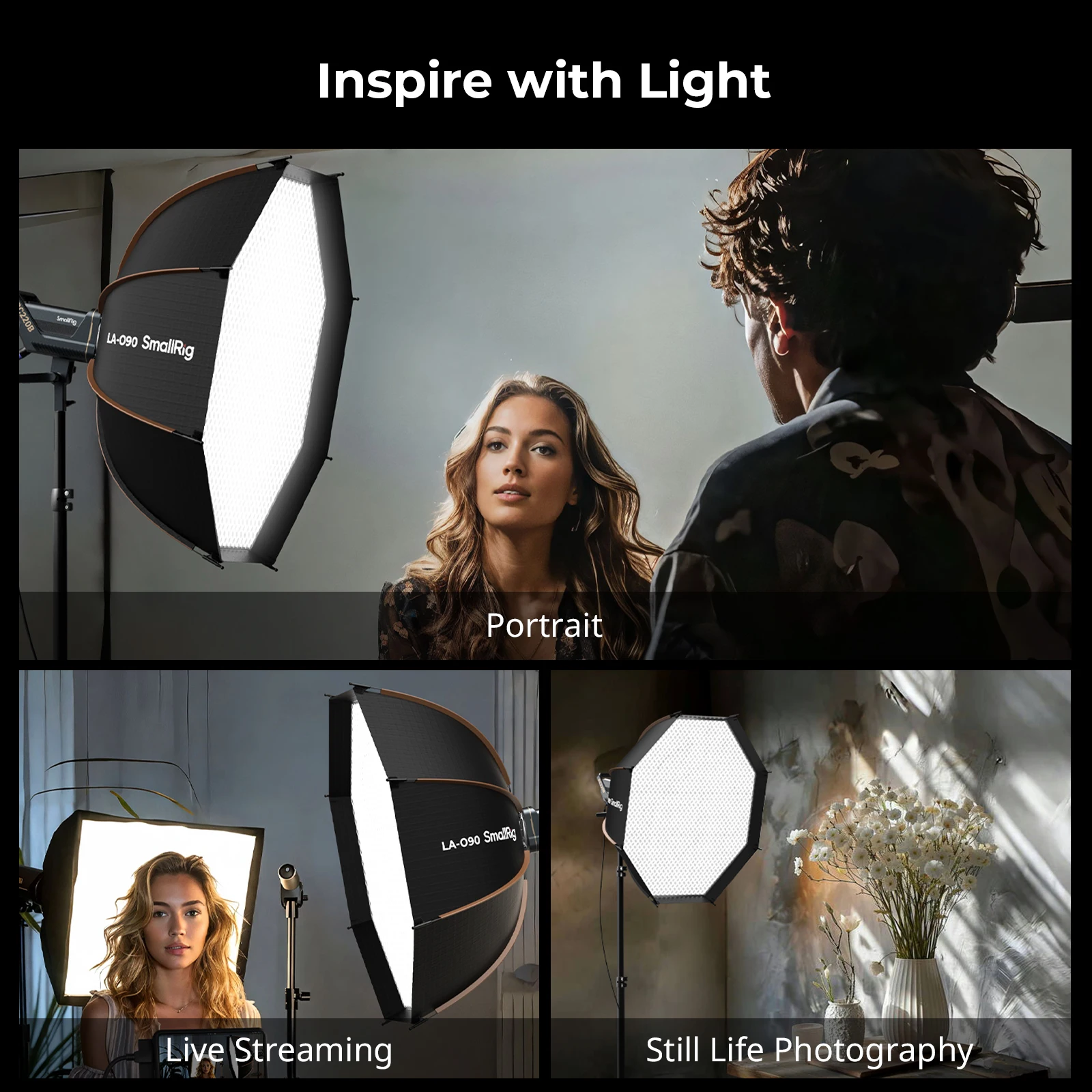 SmallRig LA-O90 Softbox مثمن لـ Bowen COB Light مع حقيبة حمل شبكة قرص العسل خفيفة الوزن بخطوة واحدة قابلة للطي 4633