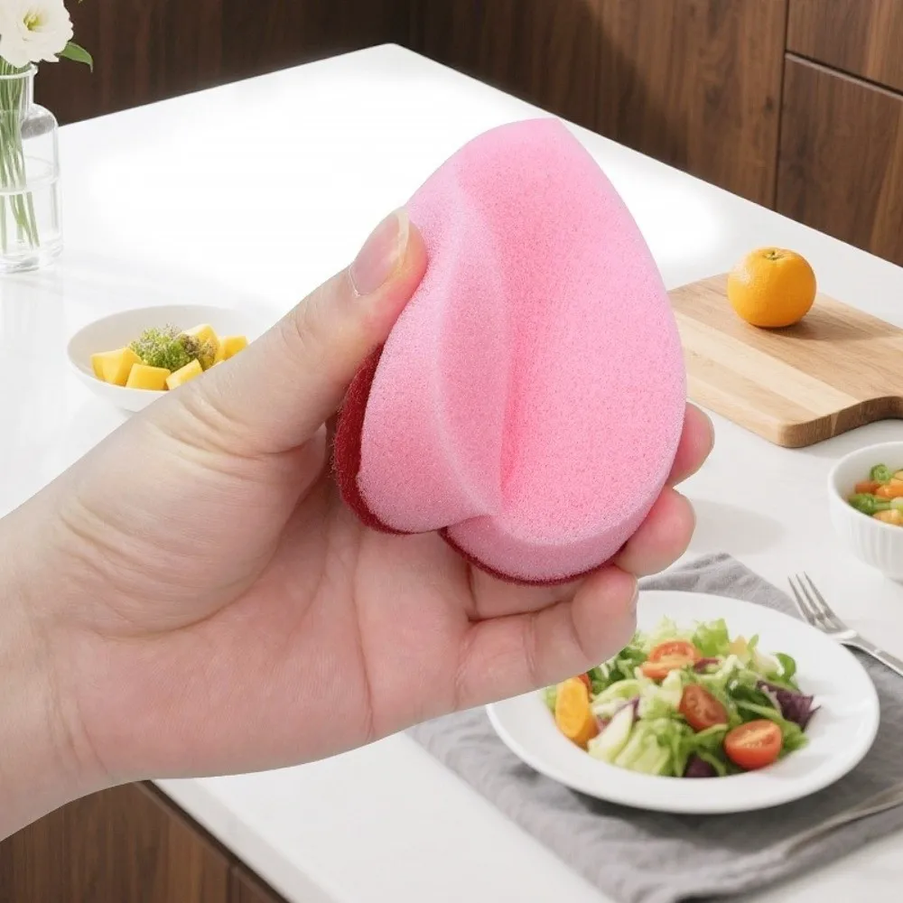 3/5/10pcs Heart Shaped Kitchen Scrub Sponges Absorbent Durable Dish Sponges Non-Scratch Surface Effortless Cleaning