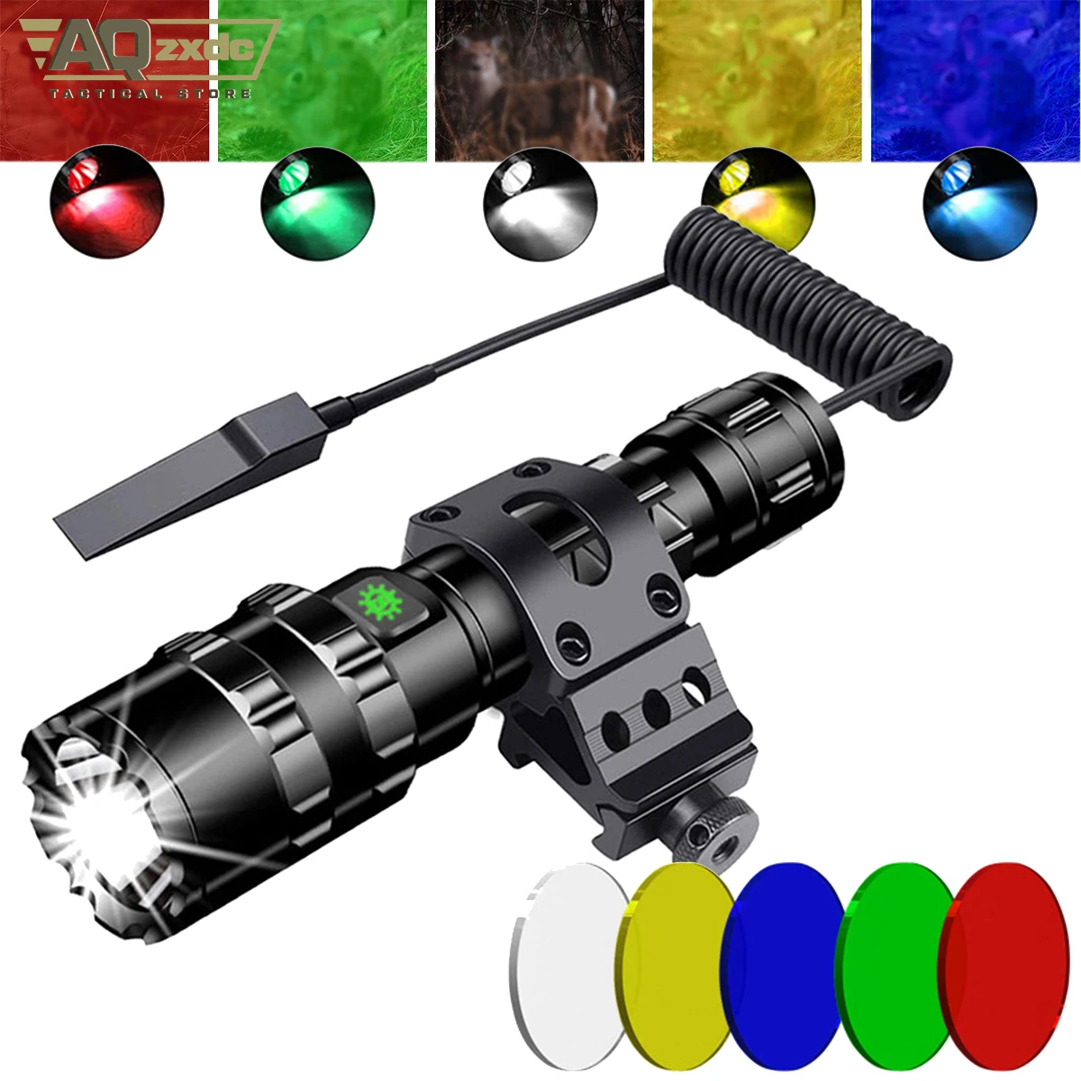 LED Tactical Flashlight Set USB Direct Charging High Brightness Five-color Illuminator for Outdoor Hunting Fishing Camping