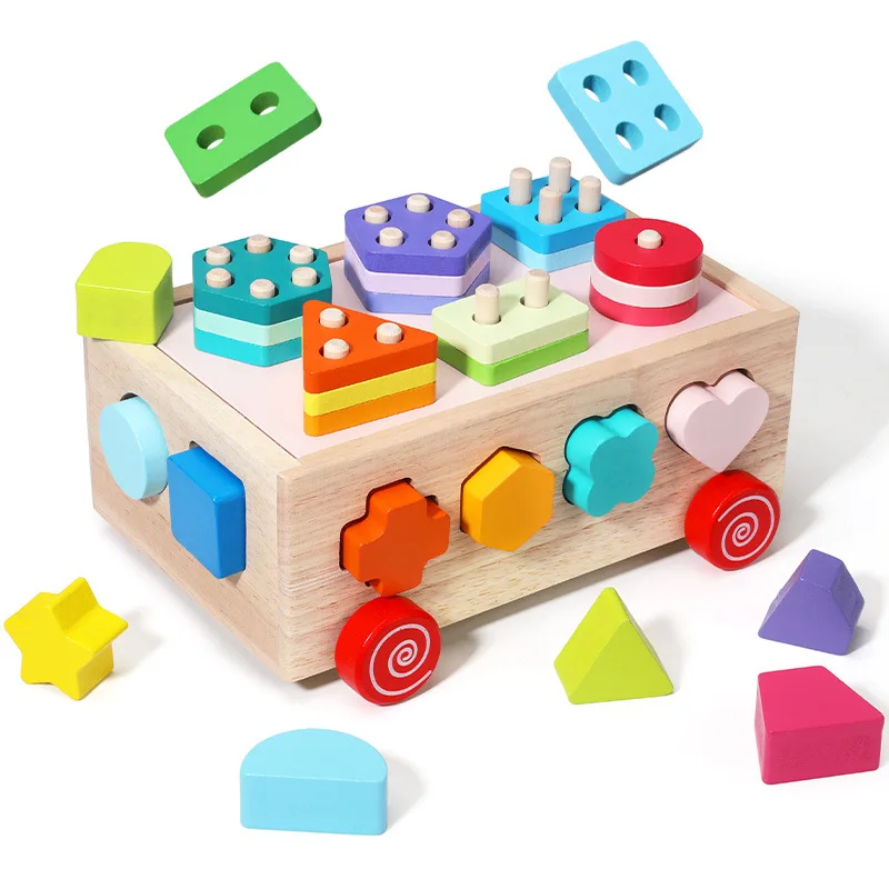 

Toddlers Wooden Shape Sorter Toy for 1-3Y Kids Montessori Educational Sensory Toys Stacking Blocks Activity Cube Matching Game