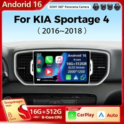 Android 16 Car Multimedia Radio For KIA Sportage 4 2016 2017 2018 2019 Wireless Carplay Android Auto Qualcomm Car Stereo 4G Wifi