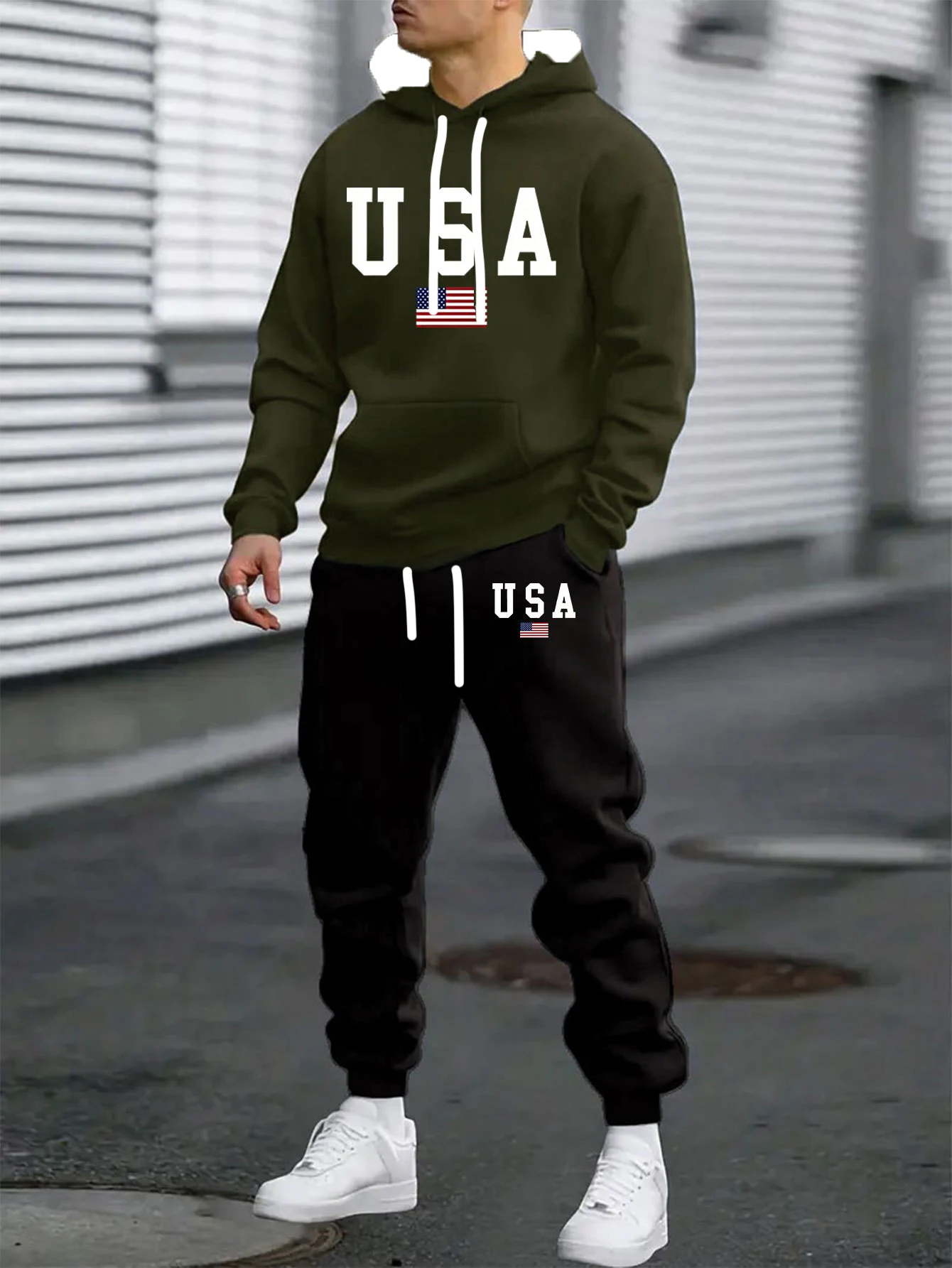

Autumn and Winter Men Hoodie Set Sports Set USA Letters Print Hoodies 2 Pac Set Tracksuit Sets Comfortable Hoodies Pants Suits