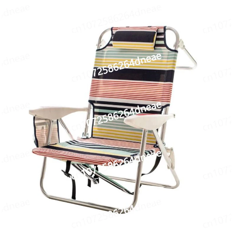 Striped Backpack Beach Chair, Portable Foldable Aluminum Beach Lounge Chair