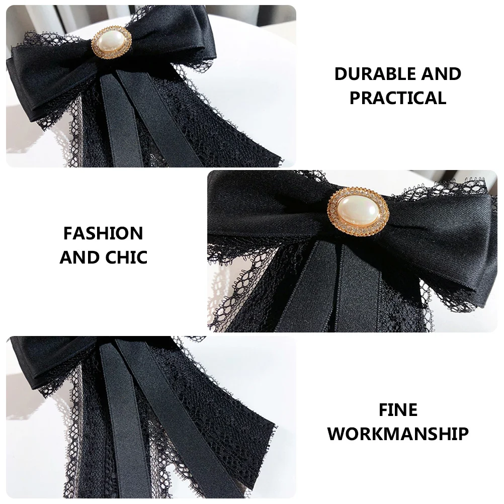 

1Pcs Elegant Bow Ribbon Brooch Pre-Tied Imitation Pearl Neck Tie for Women Wedding Banquet Conference Party Bow Tie Brooch