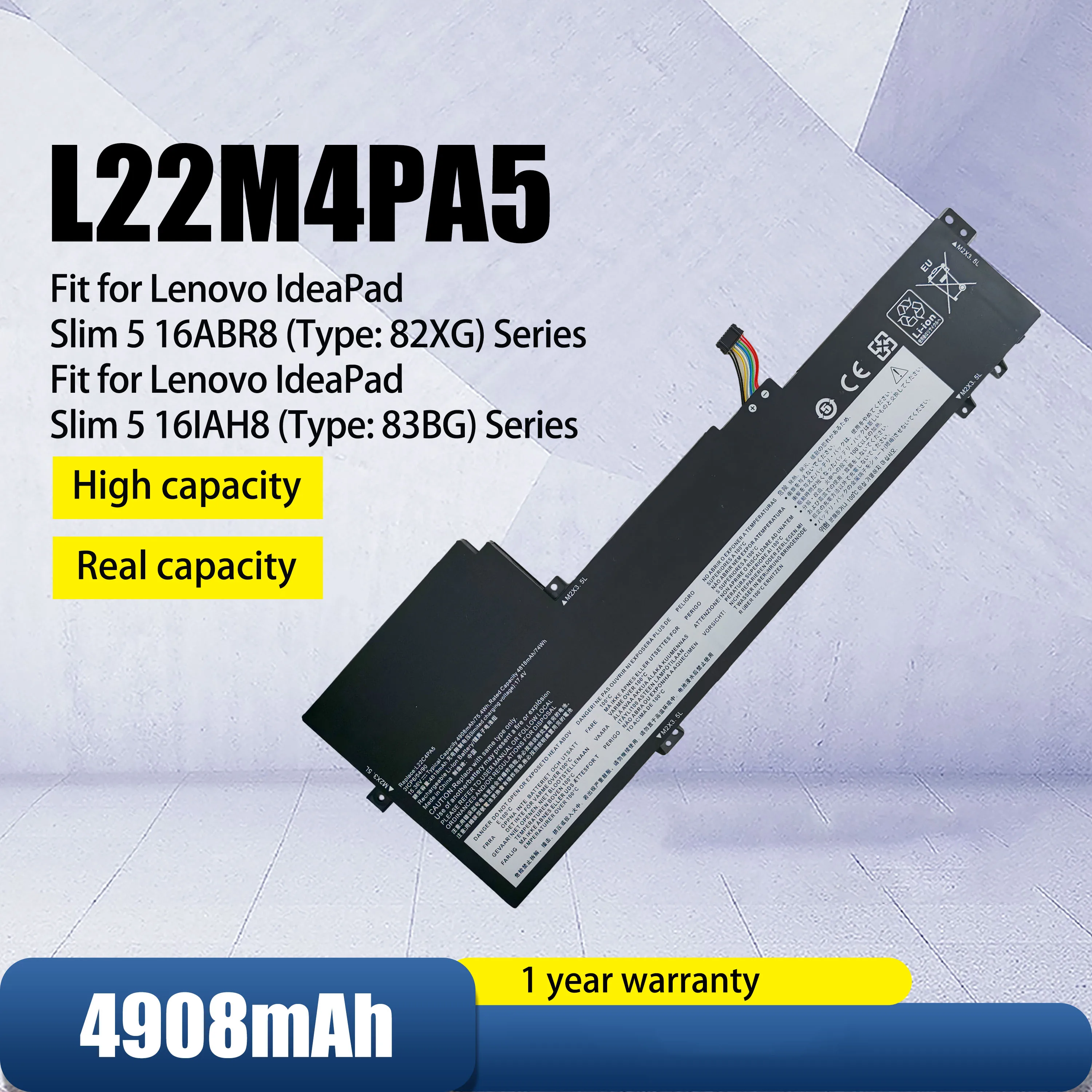 

For Lenovo IdeaPad Slim 5 16IRL8/16ABR8/16IAH8 L22C4PA5 L22D4PA5 L22M4PA5 SB11N45407 SB11K39365 SB11K39358 Laptop battery