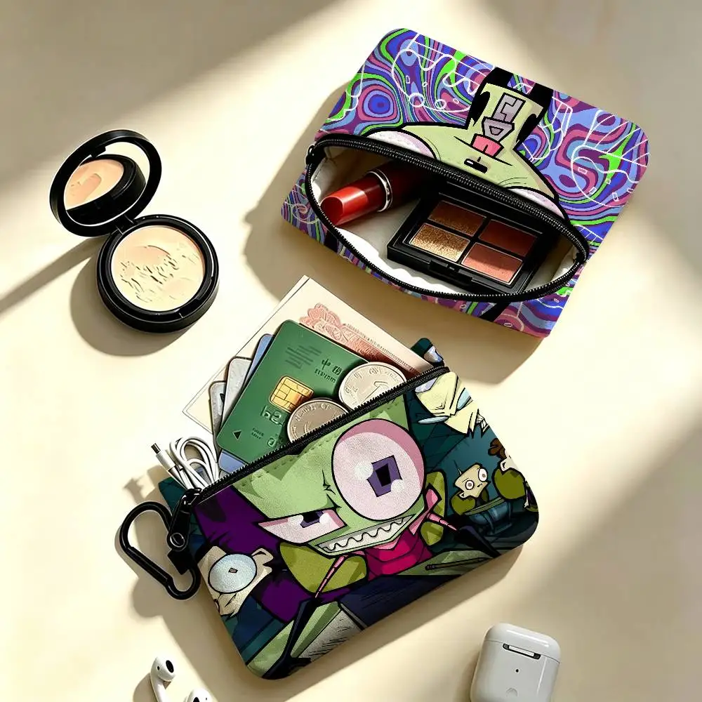 I-Invader Anime Z-ZIM   Portable Mini Oxford Cloth Coin Purse With Carabiner Hook Zipper Key Card Earphone Storage Wallet