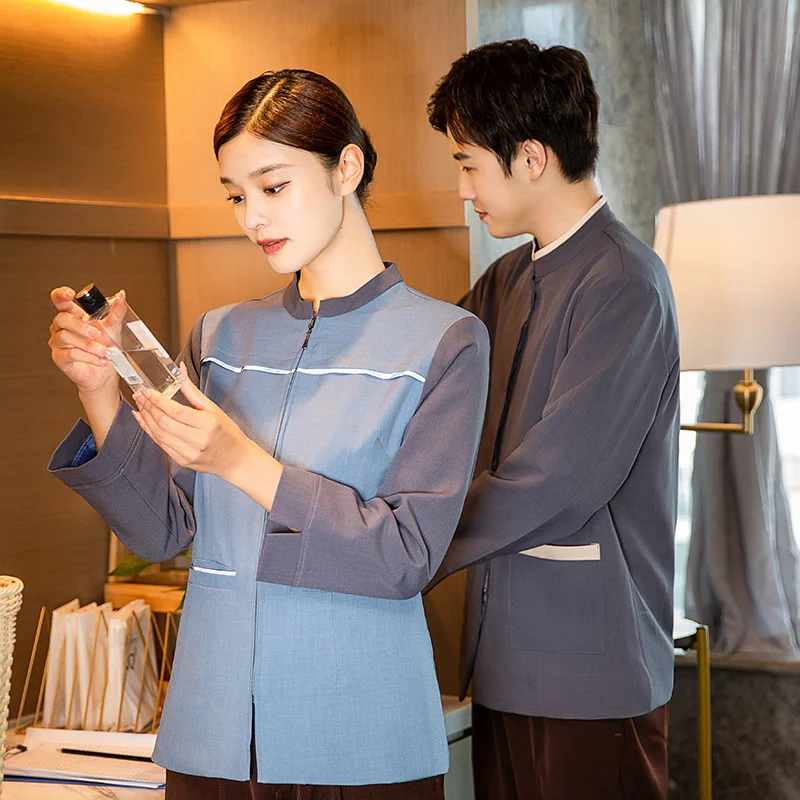 プロパティ ジッパー カーディガン クリーニング ユニフォーム 長袖 秋冬 ゲスト ルーム アテンダント クリーナー ユニフォーム ホテル ゲストハウスPAWorkw