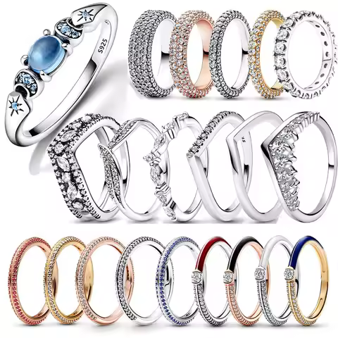 New 925 Sterling Silver Rings Stackable Infinite Heart Red Enamel for Women Mom Original Silver 925 Wedding Ring Jewelry Gift