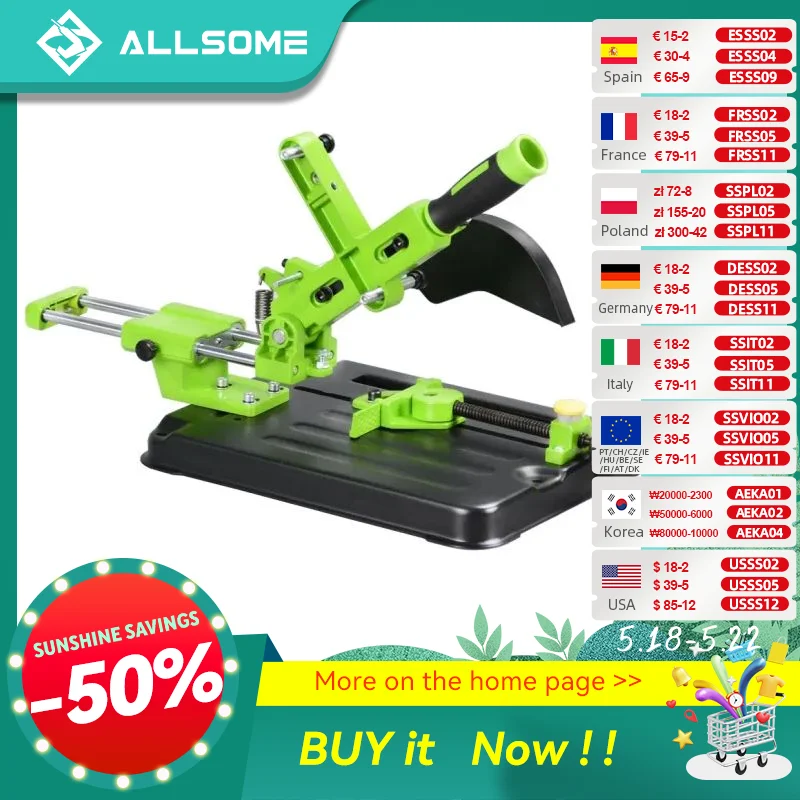 Allsome Soporte de corte para amoladoras angulares de 115 y 125 mm de diámetro