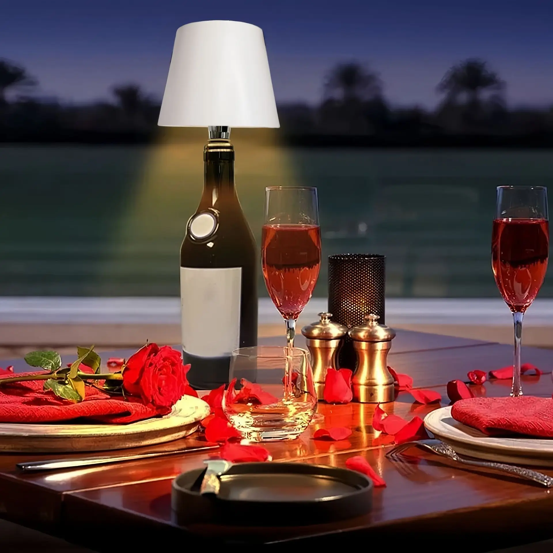 USB Charge Bottle Table Lamp Touch Control of 3 Colors and Stepless Dimming Night Lamp Suitable for Bar Wine Bottles Desk Lights