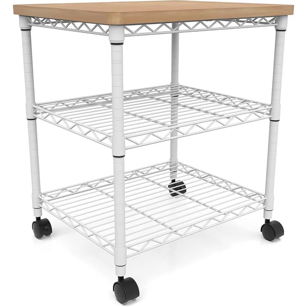 Desk Side Wire Machine Stand with Wheels, 3 Tier, 200 lbs Capacity, Black Steel Frame & Multifunctional Utility Shelves. P images - 6