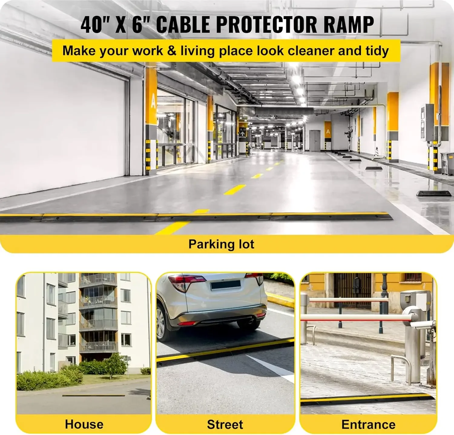 Cable Protector Ramp, 4 Packs 1 Channel Speed Bump Hump, Heavy Duty Rubber Modular Rated 18000 LBS Load Capacity Protective