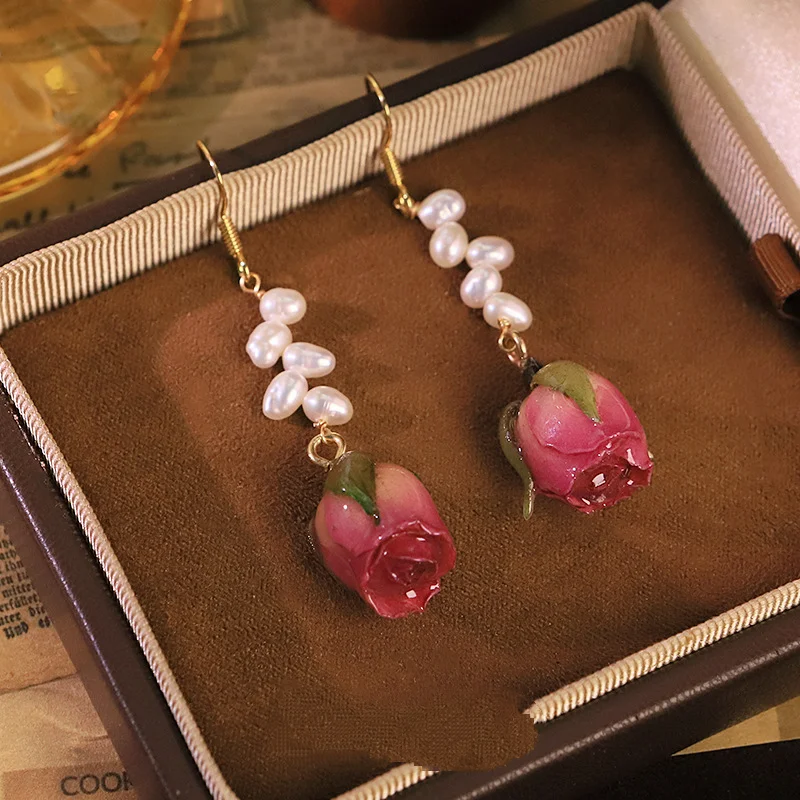 

Original Design Freshwater Pearl Bud Hook Earrings for Women Eternal Flower Drop Dangle Earrings Dangle Ear Jewelry Fashion Gift