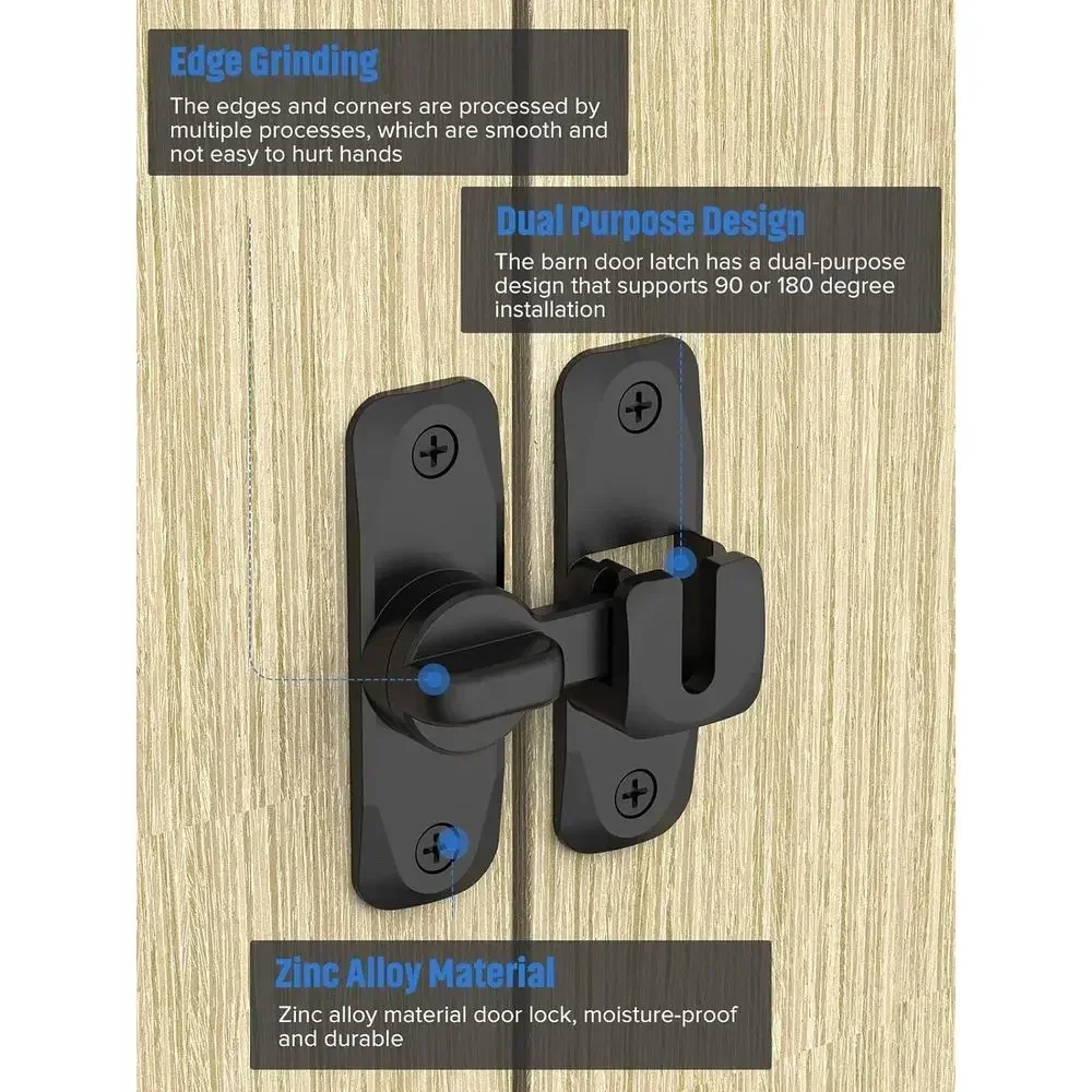 90/180 Degree Flip Barn Door Lock, Protect Privacy - Security Sliding Door Latch, Small Gate Latches Hardware for Barn, Garden, view 5
